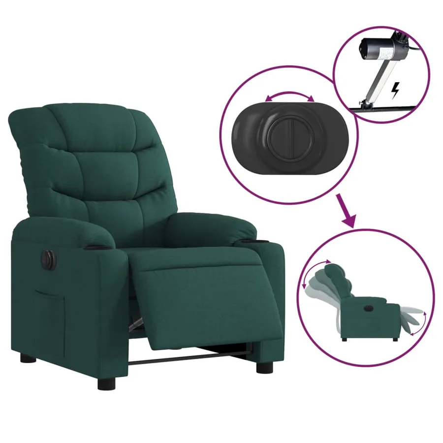 Fauteuil inclinable électrique Vert foncé Tissu - 6