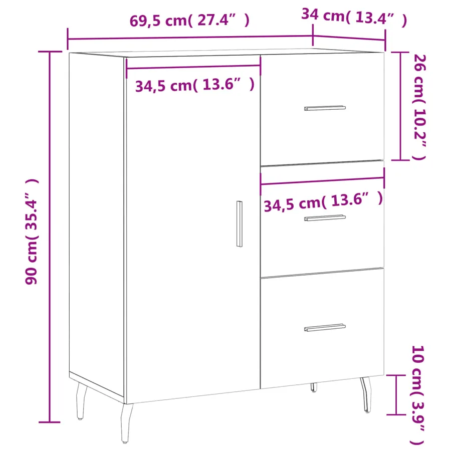 Buffet chêne sonoma 69,5x34x90 cm bois d'ingénierie - 13