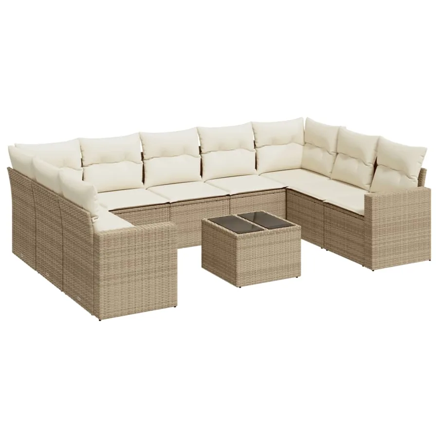 Salon de jardin avec coussins 10 pcs beige résine tressée - 2