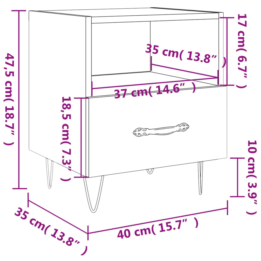 Table de chevet chêne fumé 40x35x47,5 cm bois d’ingénierie - 12