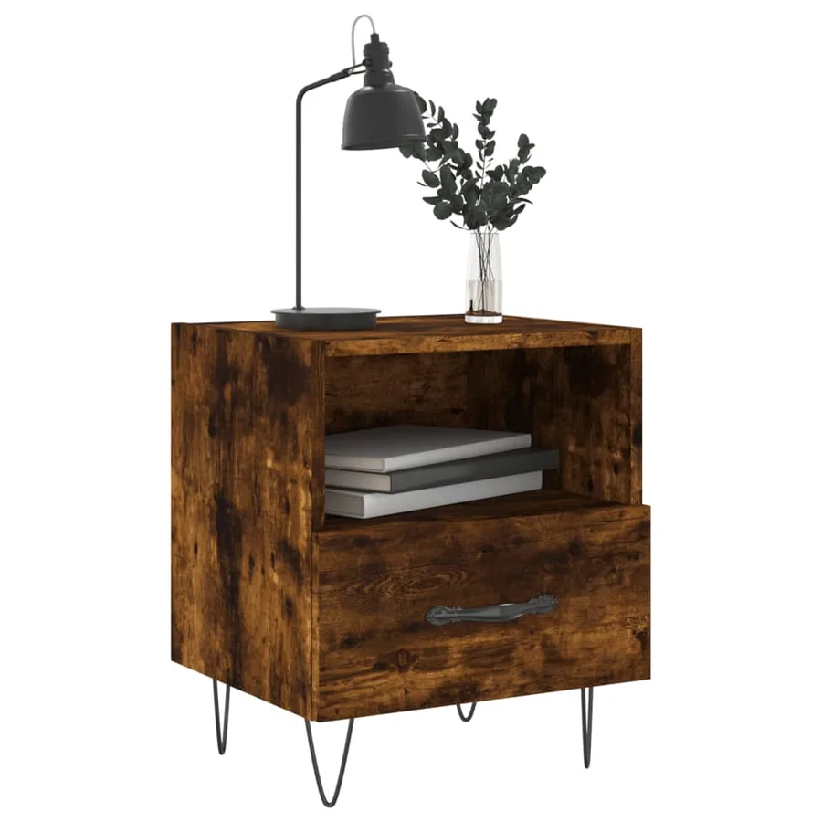 Table de chevet chêne fumé 40x35x47,5 cm bois d’ingénierie - 8