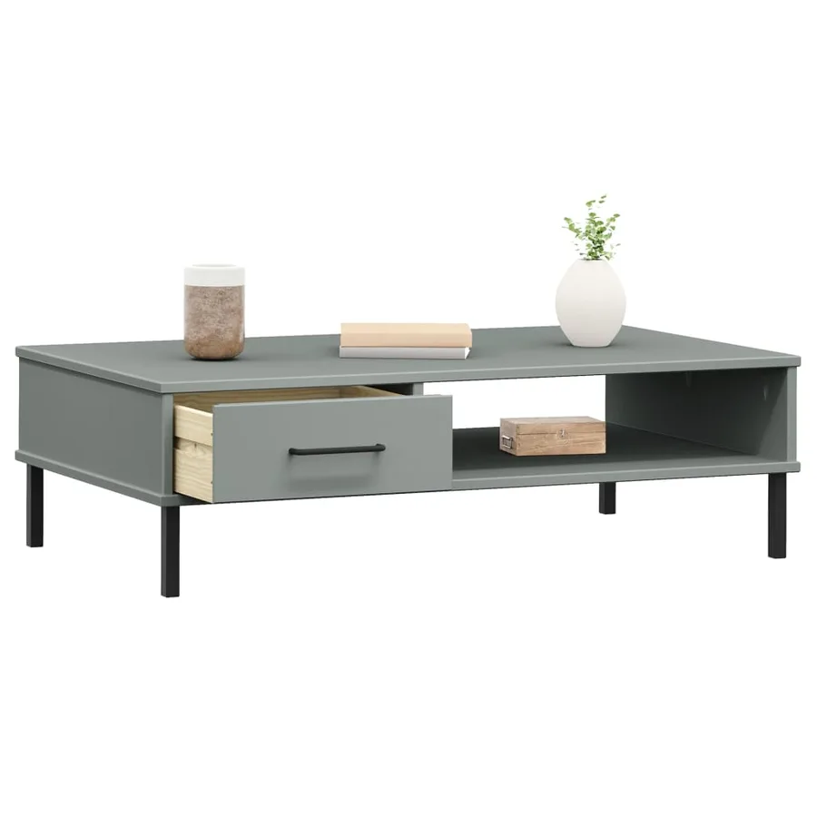 Table basse avec pieds en métal Gris Bois pin massif OSLO - 3