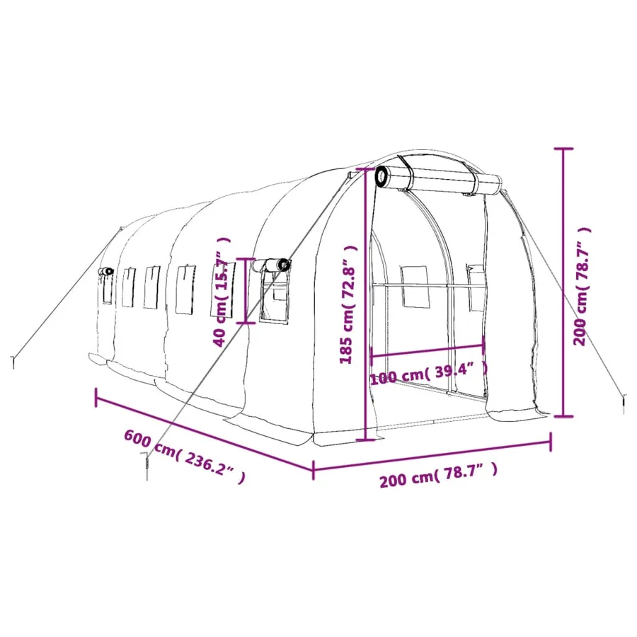 Serre avec cadre en acier blanc 12 m² 6x2x2 m - 12