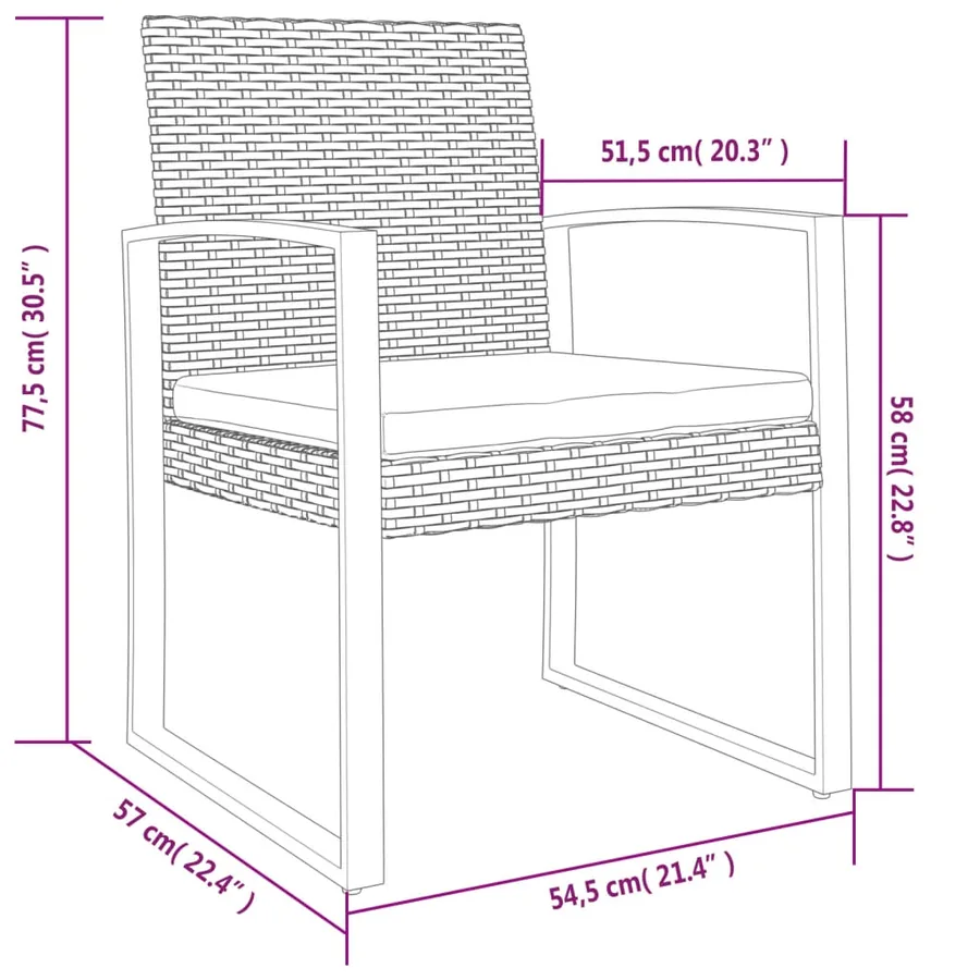 Chaises à manger de jardin lot de 2 gris foncé rotin PP - 7