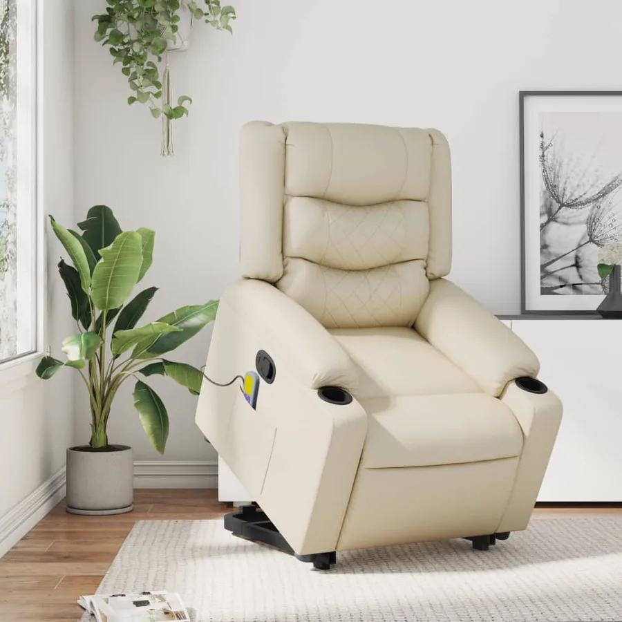 Fauteuil inclinable de massage Crème Similicuir - 15