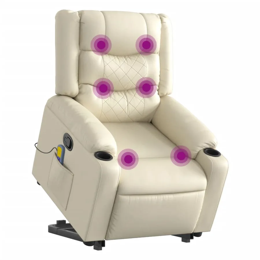 Fauteuil inclinable de massage Crème Similicuir - 3