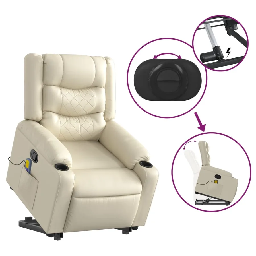 Fauteuil inclinable de massage Crème Similicuir - 6