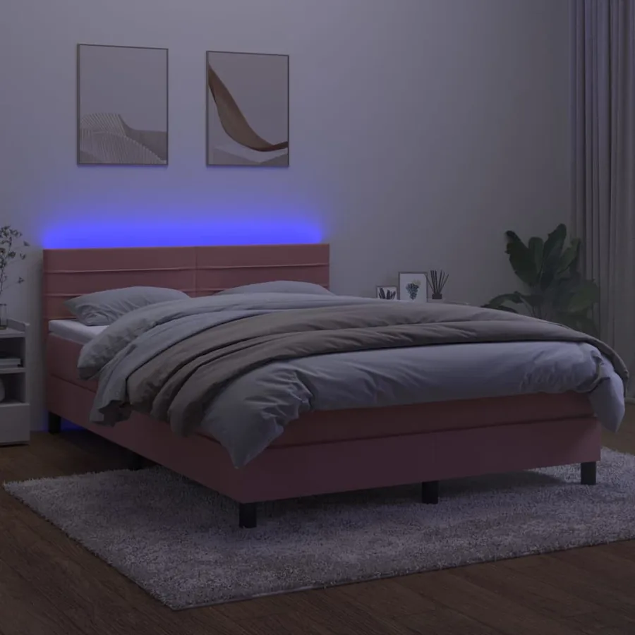 Sommier à lattes de lit avec matelas et LED Rose 140x200 cm - 4