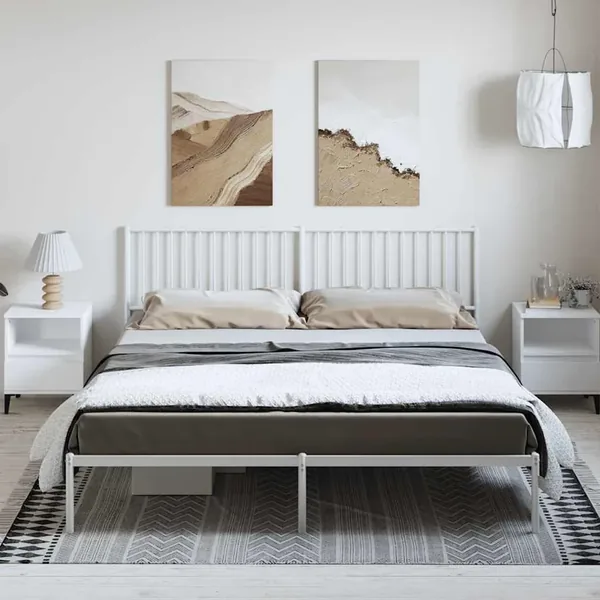 Cadre de lit métal sans matelas et tête de lit blanc 183x213 cm