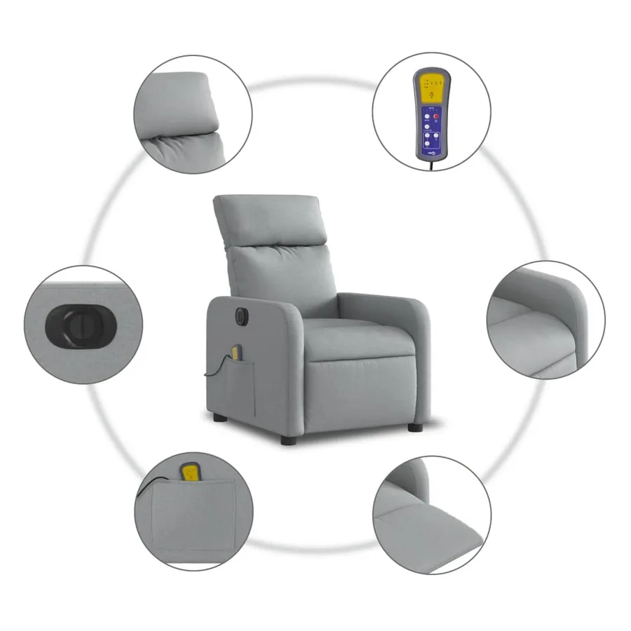 Fauteuil de massage inclinable électrique gris clair tissu - 8