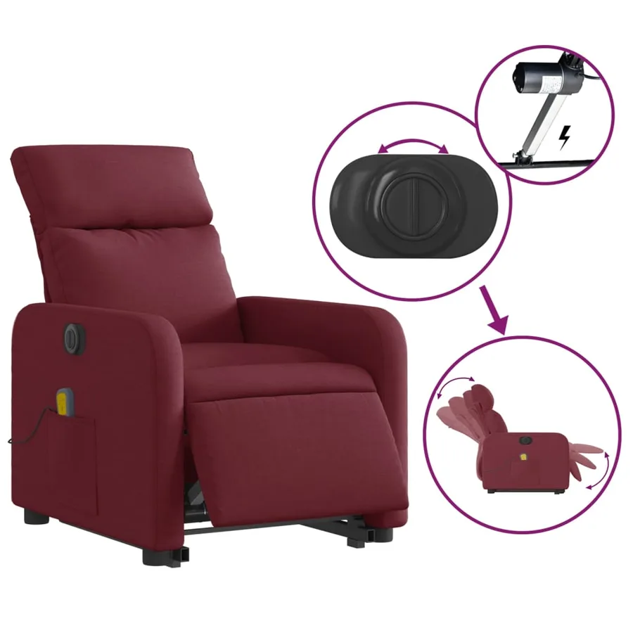 Fauteuil inclinable de massage électrique Rouge bordeaux Tissu - 6