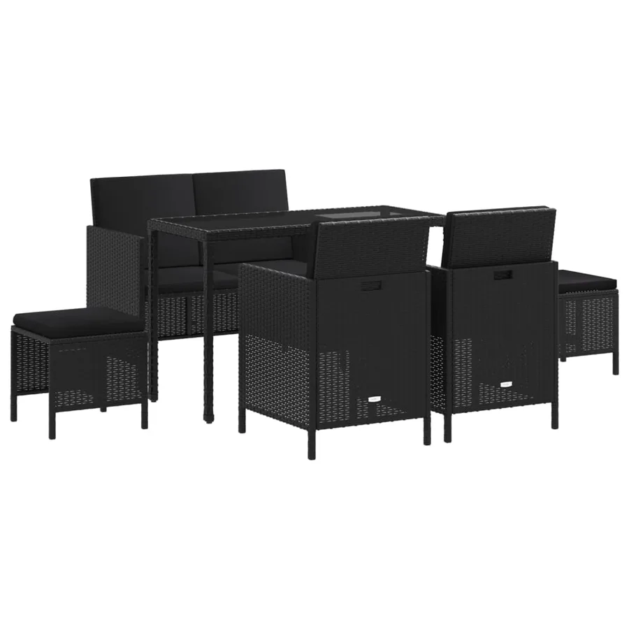 Ensemble à manger de jardin coussins 6pcs noir résine tressée - 2