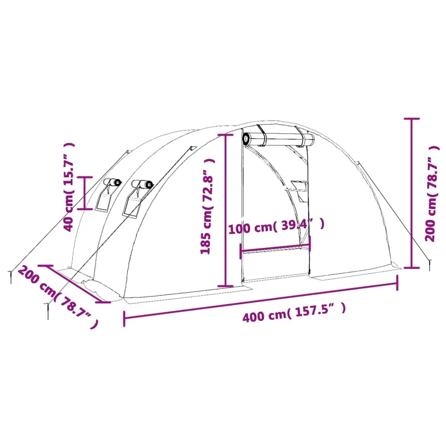 Serre avec cadre en acier vert 8 m² 4x2x2 m - 12