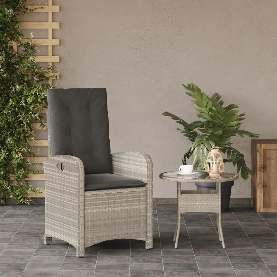 Chaise inclinable de jardin coussins mélange beige poly rotin - 15