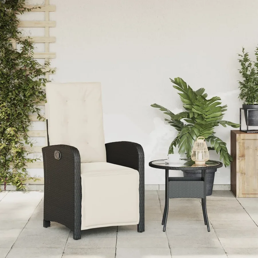 Chaise inclinable de jardin et repose-pied noir résine tressée - 3