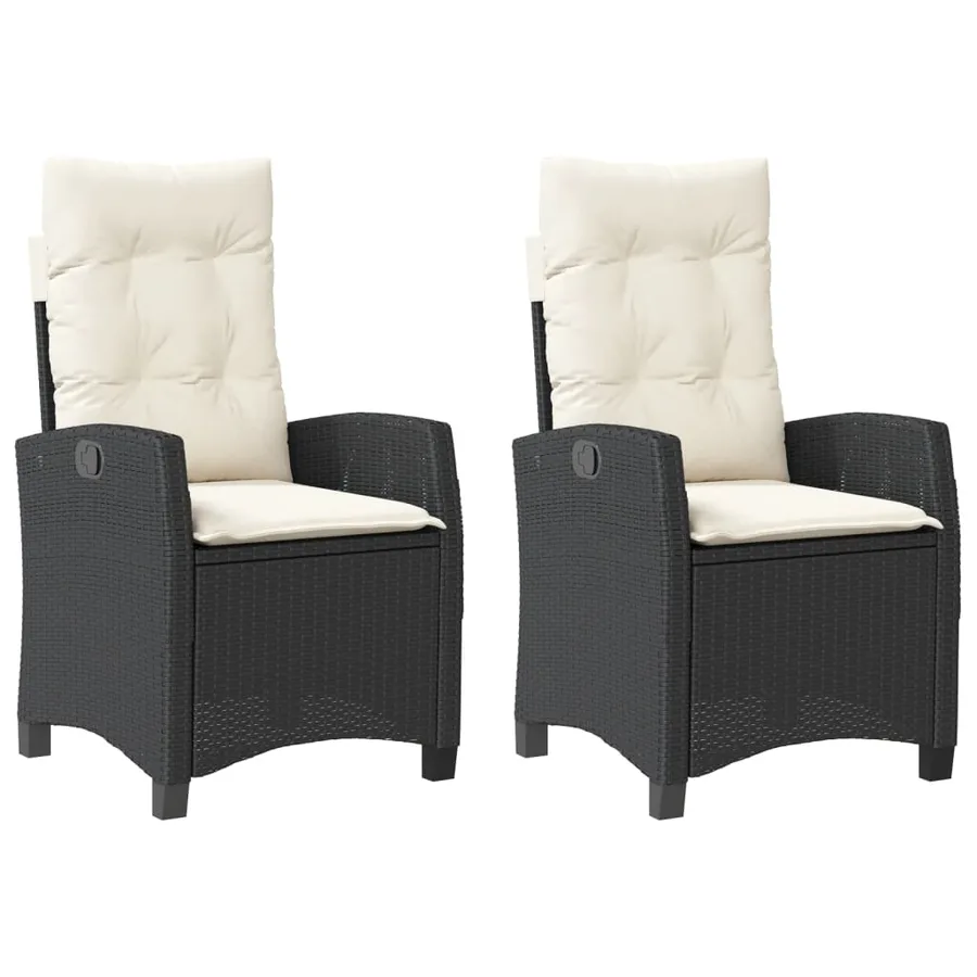 Chaises inclinables de jardin lot de 2 et coussins noir rotin - 2