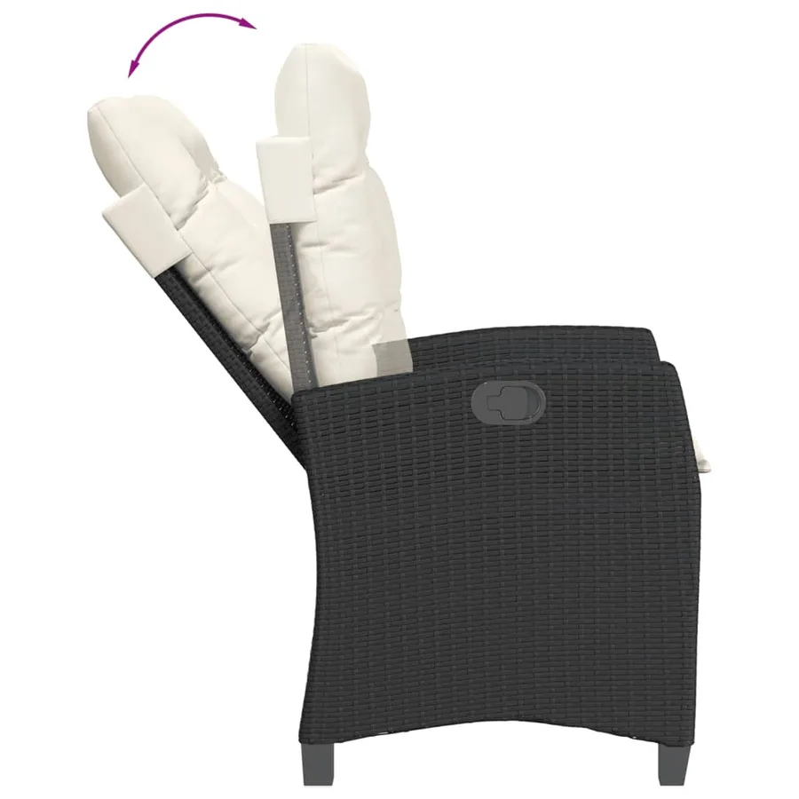Chaises inclinables de jardin lot de 2 et coussins noir rotin - 8