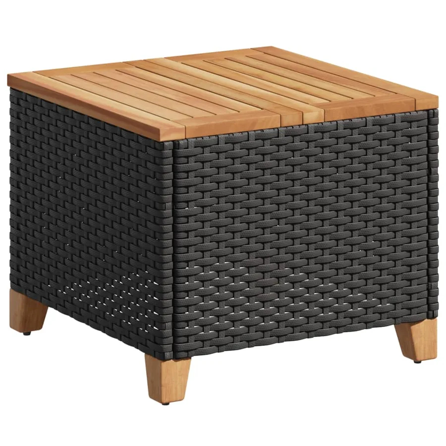 Table de jardin noir 45x45x37 cm résine tressée et bois acacia - 2