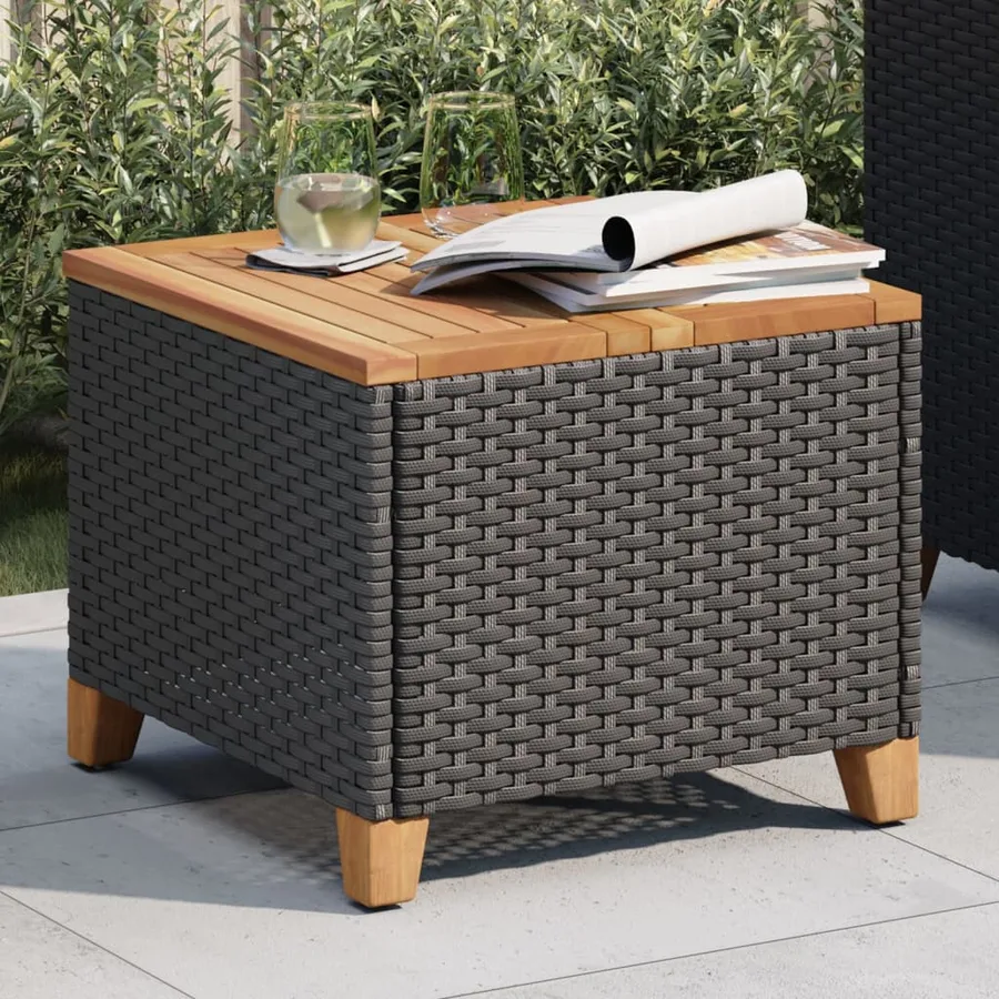 Table de jardin noir 45x45x37 cm résine tressée et bois acacia - 3