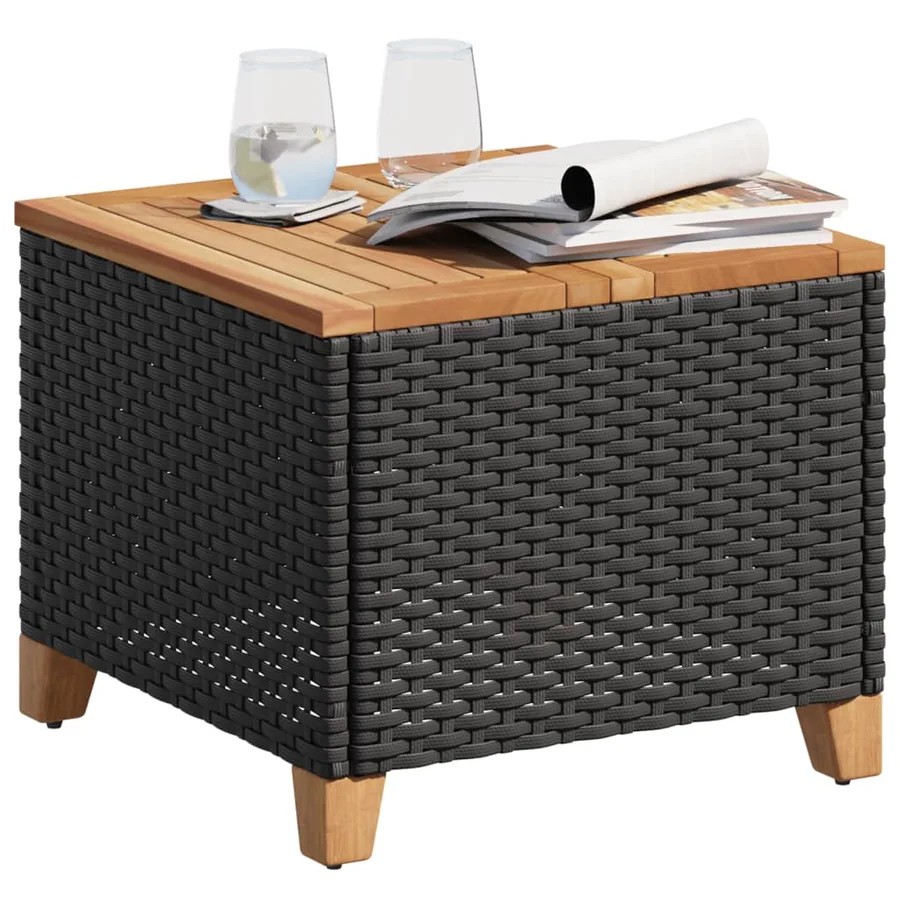 Table de jardin noir 45x45x37 cm résine tressée et bois acacia - 4