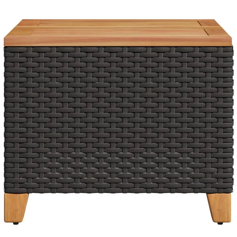 Table de jardin noir 45x45x37 cm résine tressée et bois acacia - 5