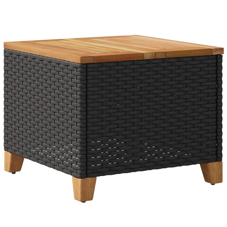 Table de jardin noir 45x45x37 cm résine tressée et bois acacia - 7