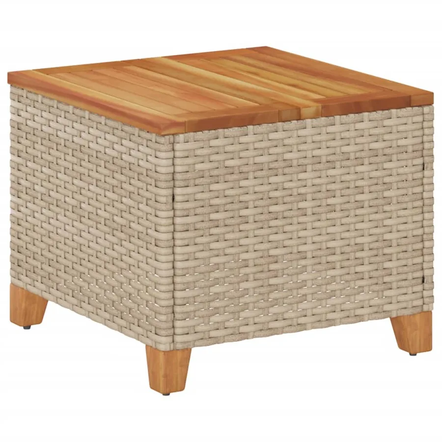 Table de jardin beige 45x45x37 cm résine tressée et bois acacia - 2