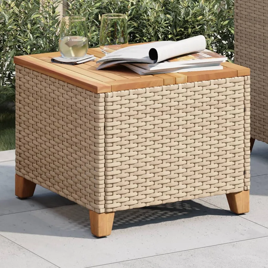 Table de jardin beige 45x45x37 cm résine tressée et bois acacia - 4