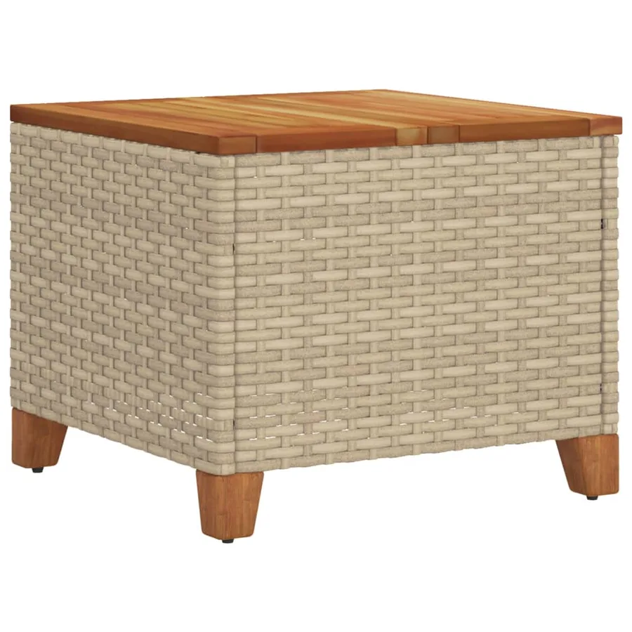 Table de jardin beige 45x45x37 cm résine tressée et bois acacia - 7