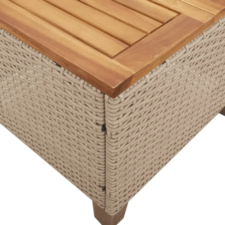 Table de jardin beige 45x45x37 cm résine tressée et bois acacia - 8