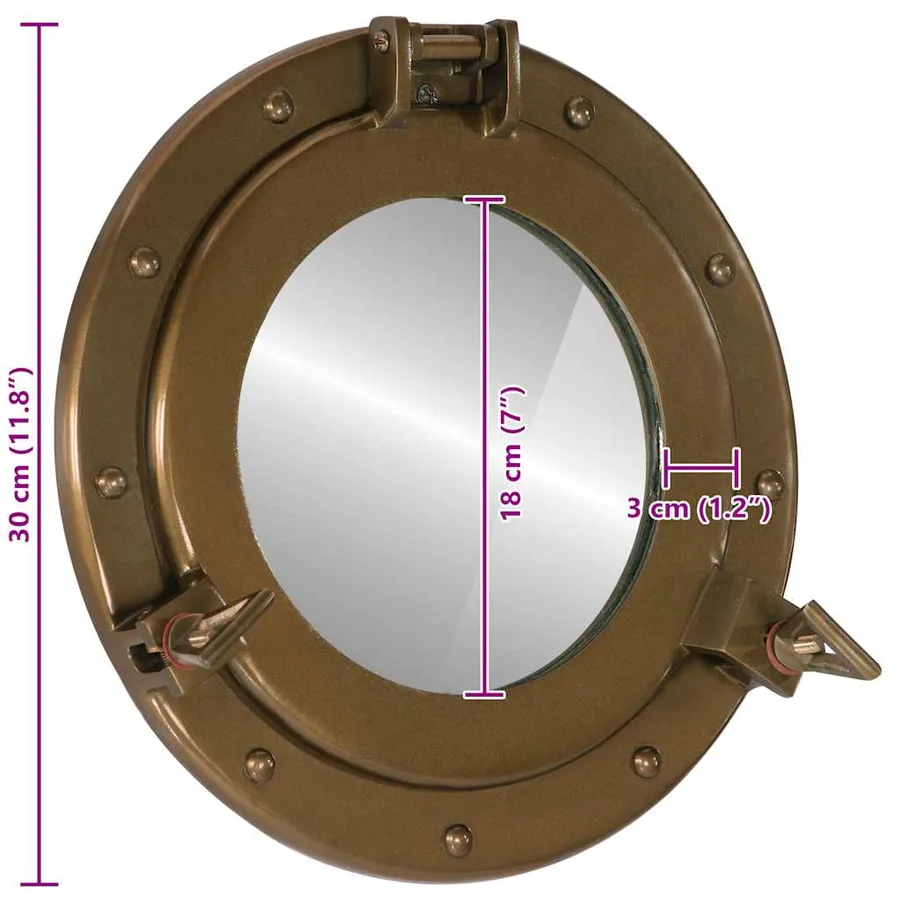 Miroir en forme de hublot mural Ø30 cm aluminium et verre - 7