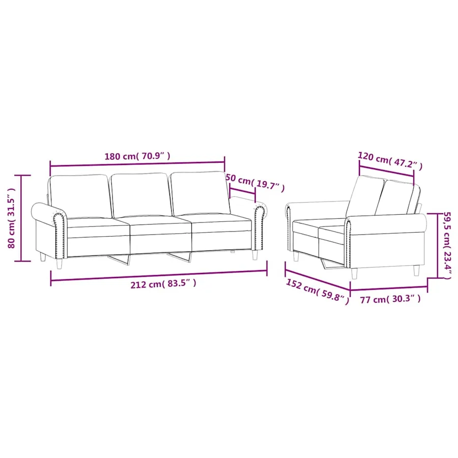 Ensemble de canapés 2 pcs avec coussins Noir Velours - 7
