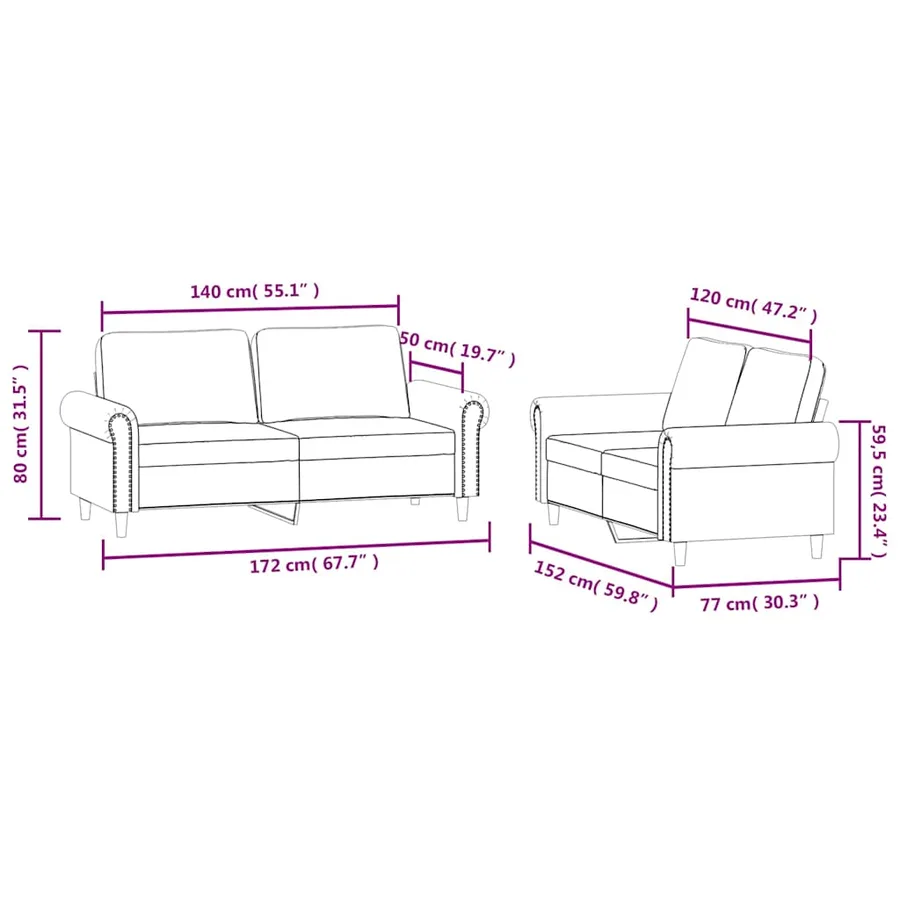Ensemble de canapés 2 pcs avec coussins Noir Velours - 7