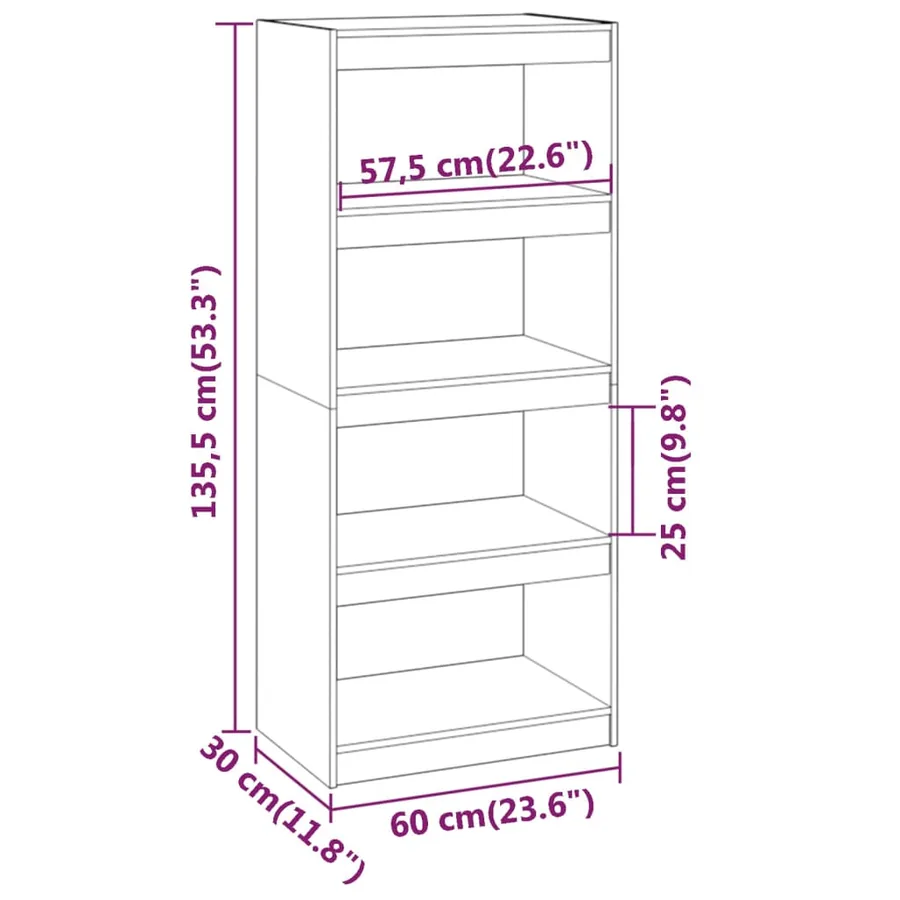 Bibliothèque/Séparateur de pièce Blanc 60x30x135,5cm Pin massif - 8