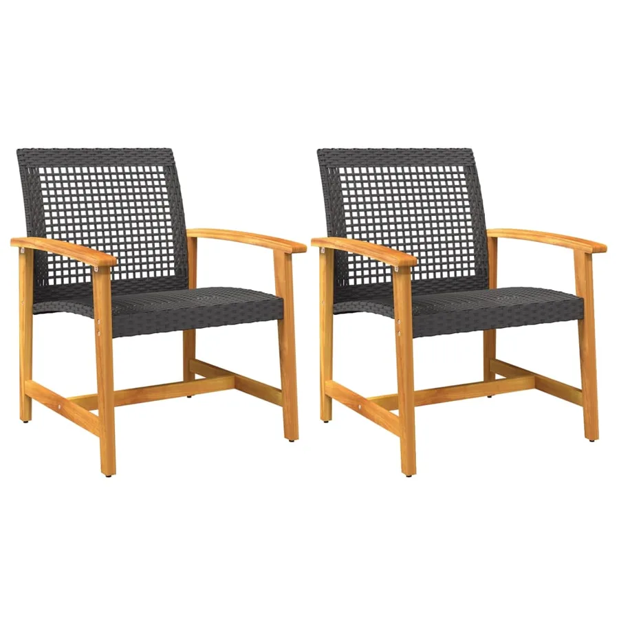Chaises de jardin lot de 2 noir résine tressée et bois d’acacia - 2