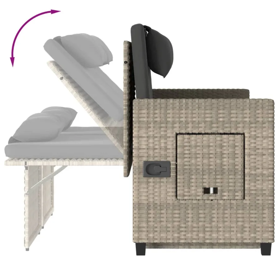 Banc inclinable de jardin et coussins gris clair résine tressée - 10