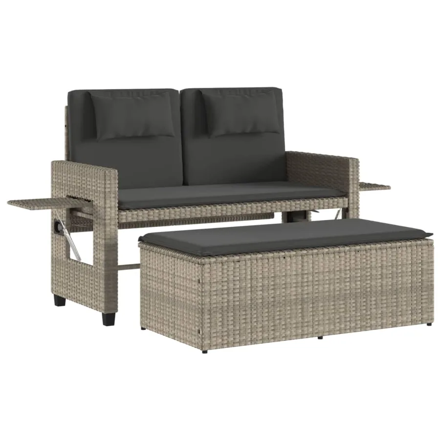 Banc inclinable de jardin et coussins gris clair résine tressée - 2