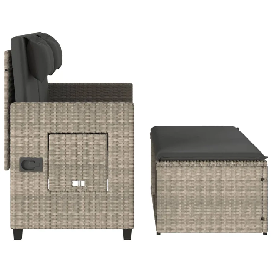 Banc inclinable de jardin et coussins gris clair résine tressée - 7