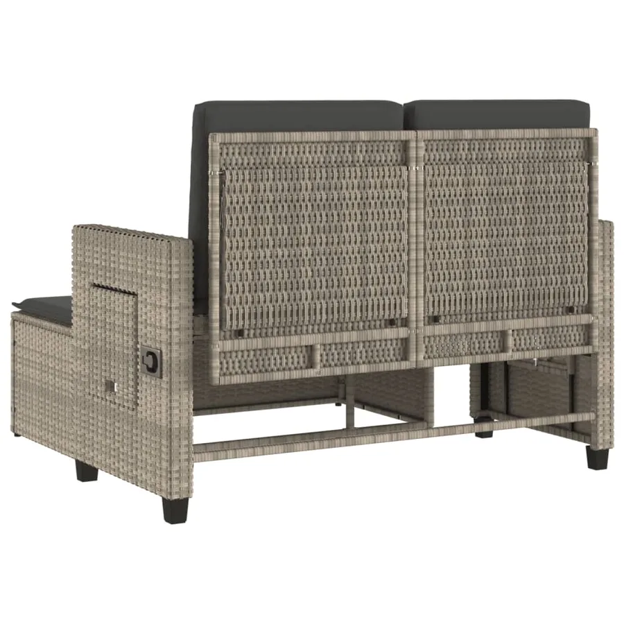Banc inclinable de jardin et coussins gris clair résine tressée - 8