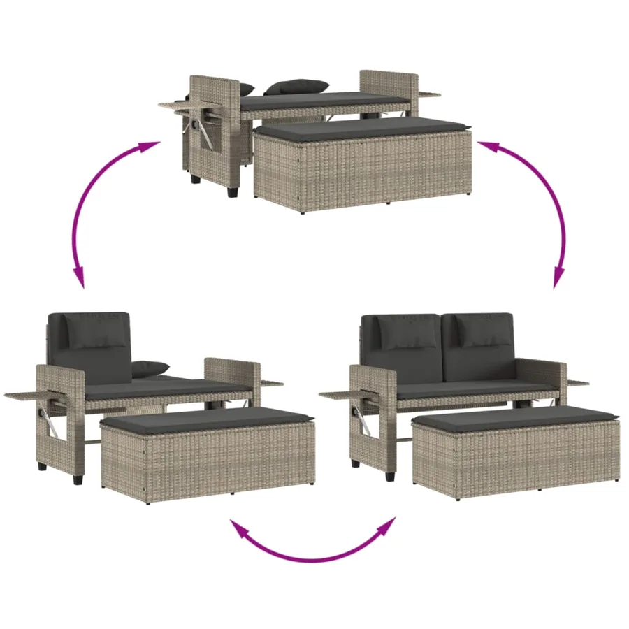 Banc inclinable de jardin et coussins gris clair résine tressée - 9