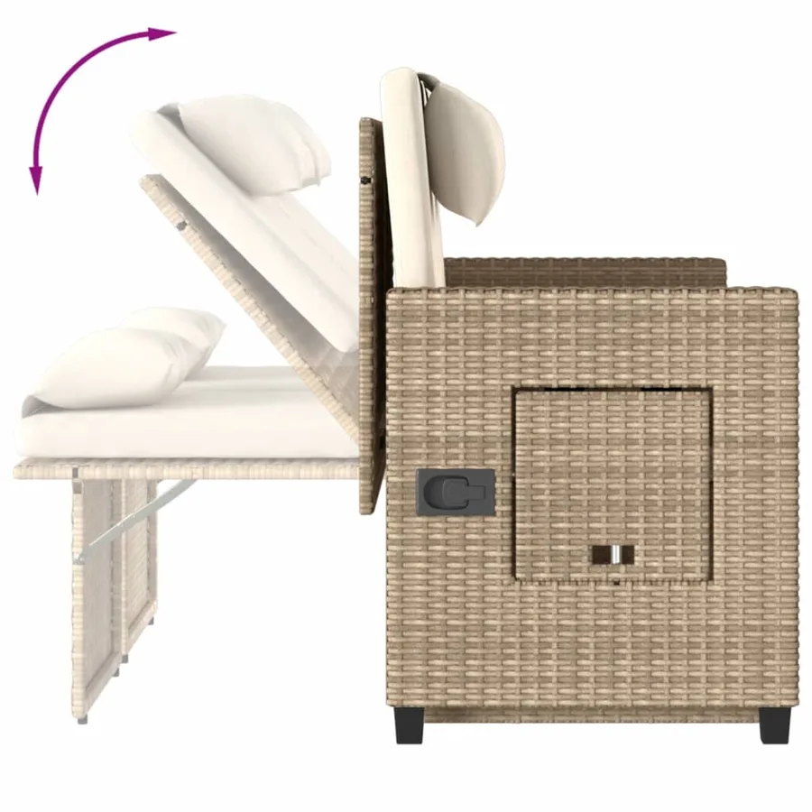 Banc inclinable de jardin avec coussins beige résine tressée - 10