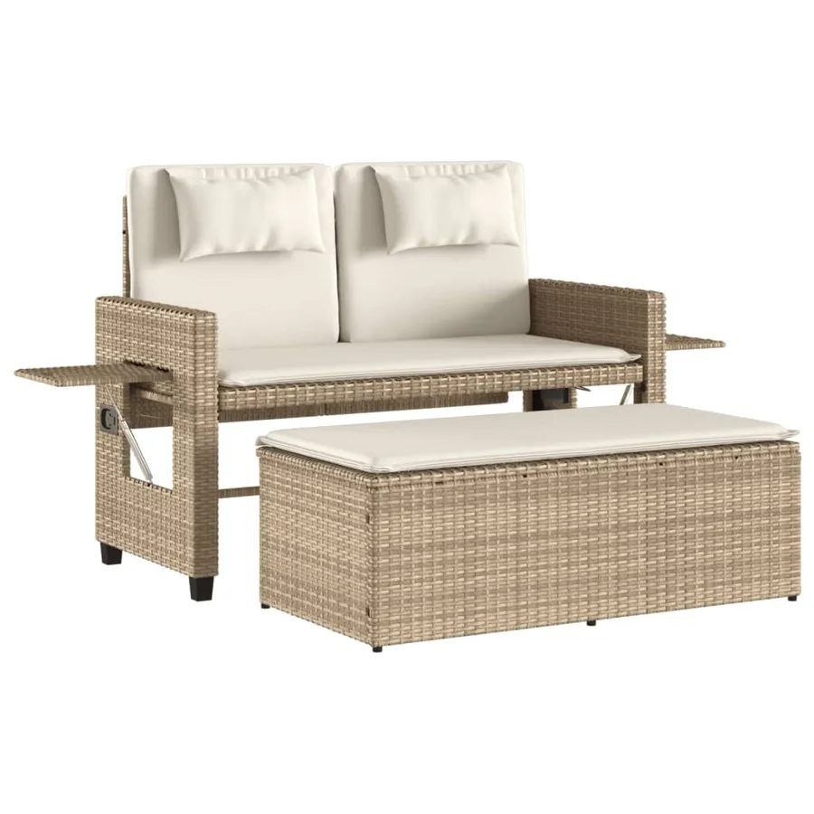 Banc inclinable de jardin avec coussins beige résine tressée - 2
