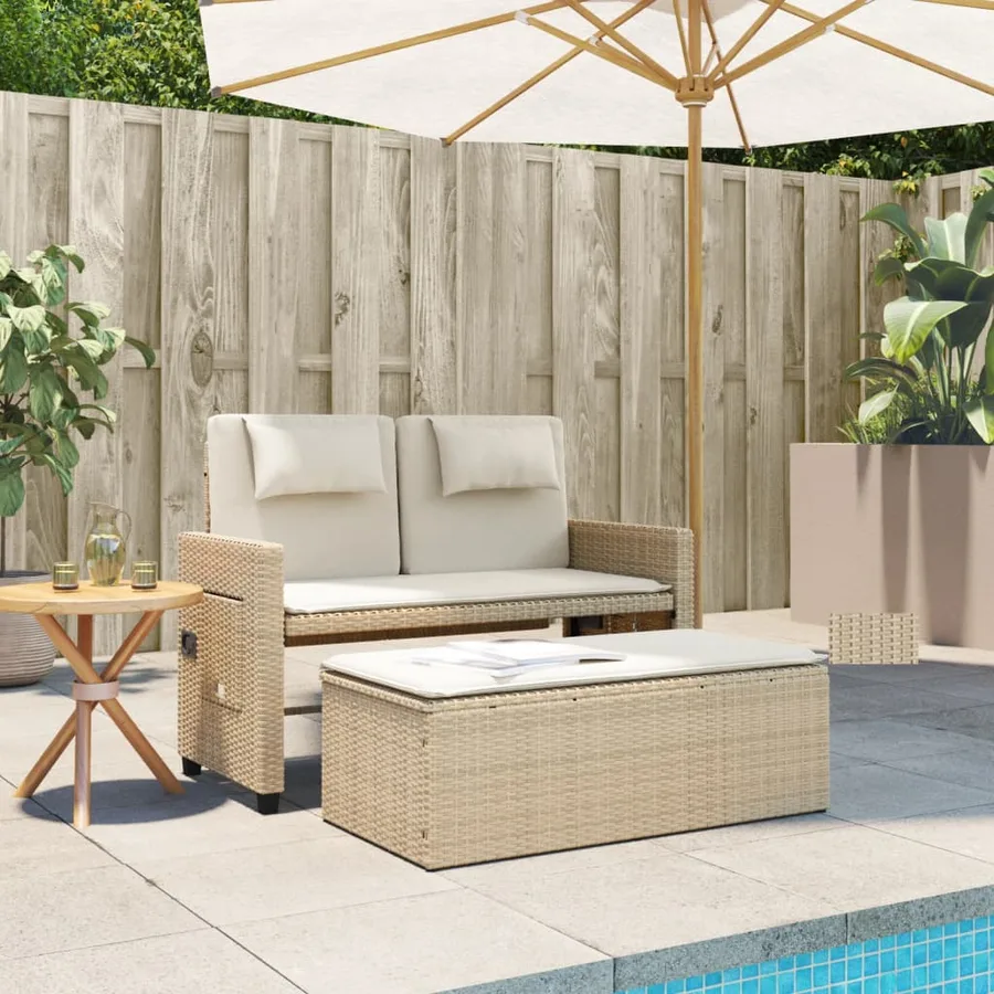 Banc inclinable de jardin avec coussins beige résine tressée - 3