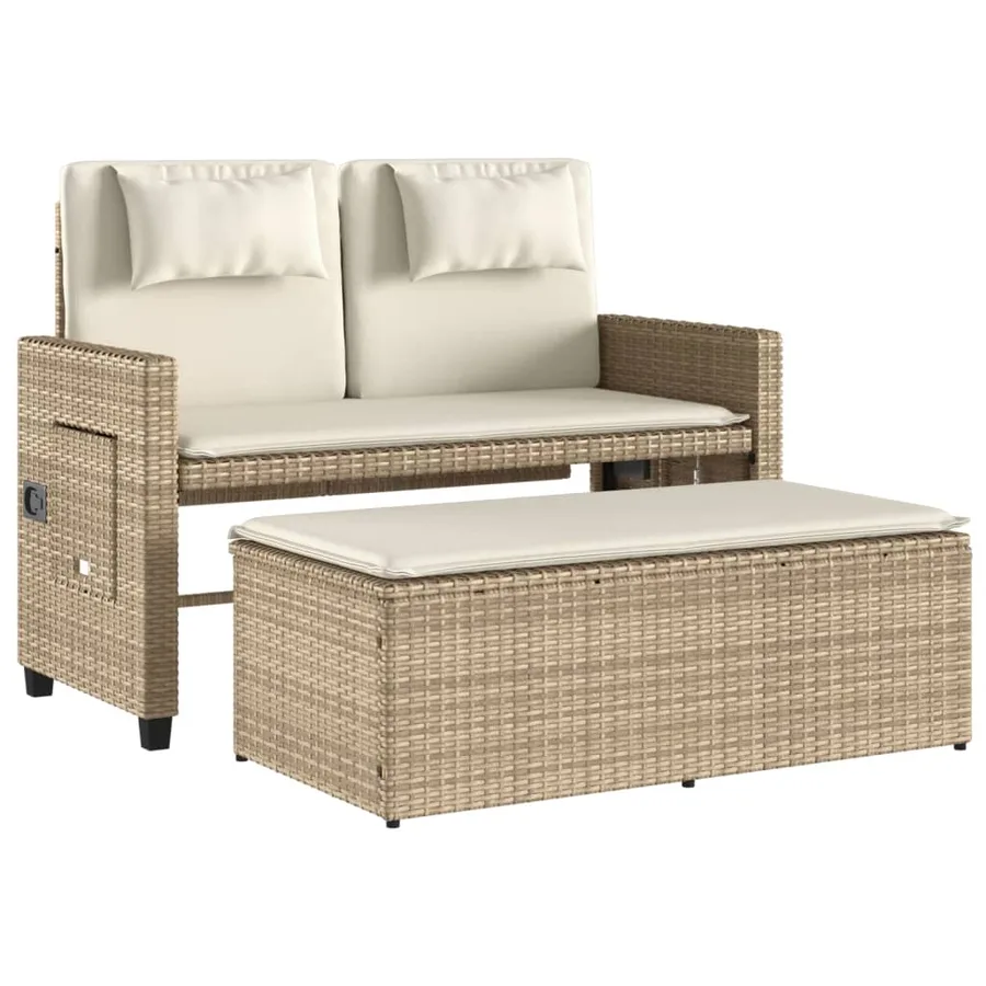 Banc inclinable de jardin avec coussins beige résine tressée - 5
