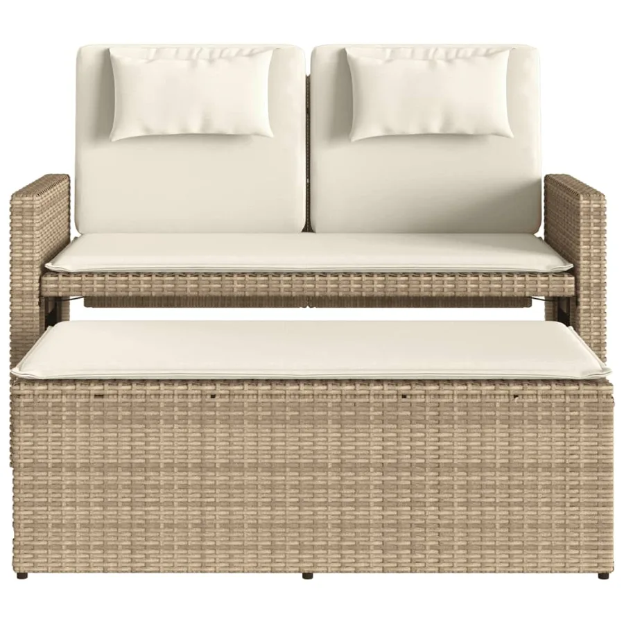 Banc inclinable de jardin avec coussins beige résine tressée - 6
