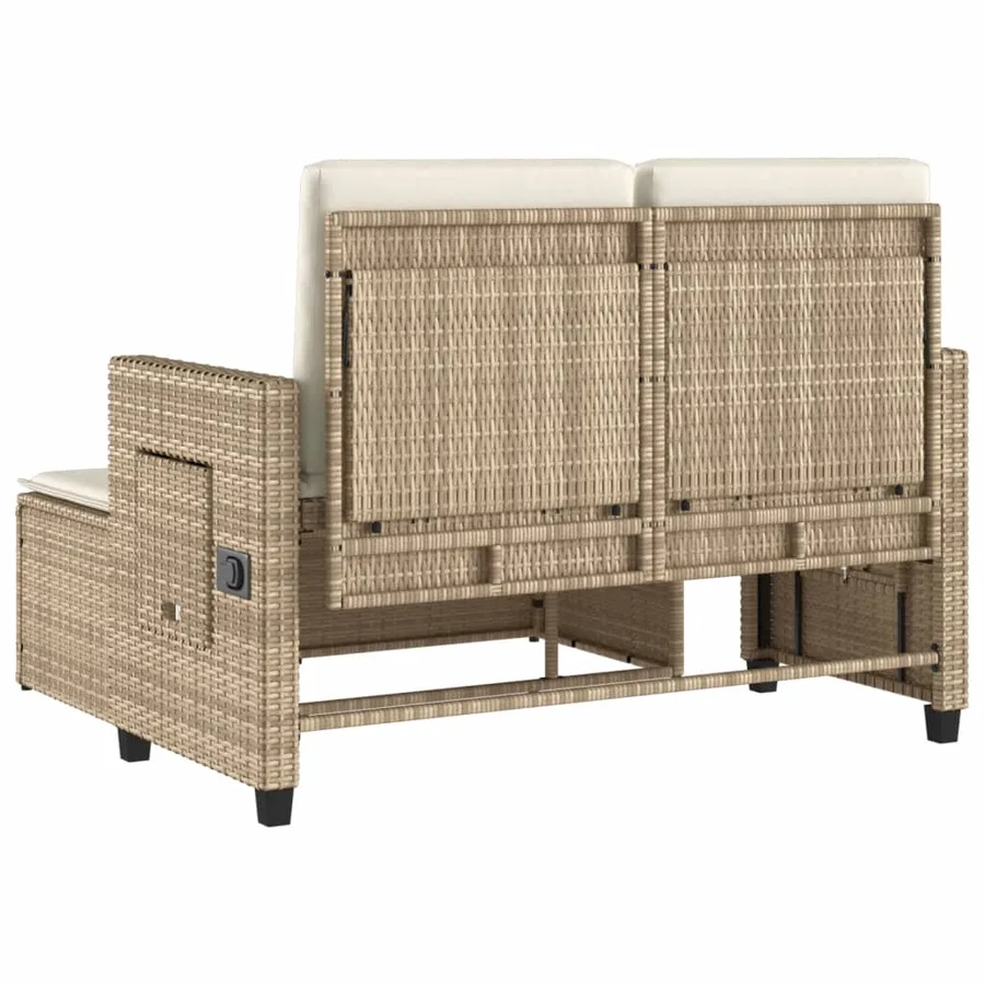 Banc inclinable de jardin avec coussins beige résine tressée - 8