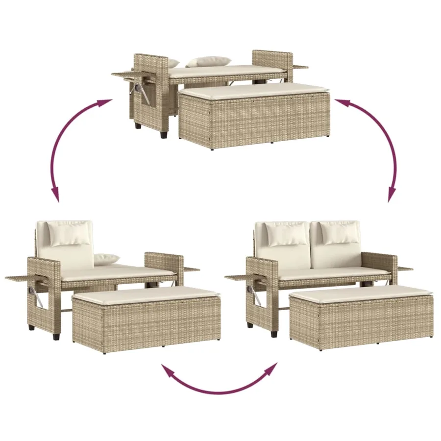 Banc inclinable de jardin avec coussins beige résine tressée - 9