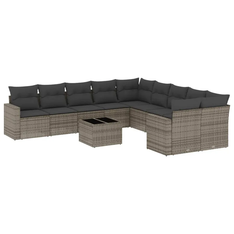 Salon de jardin 11 pcs avec coussins gris résine tressée - 2