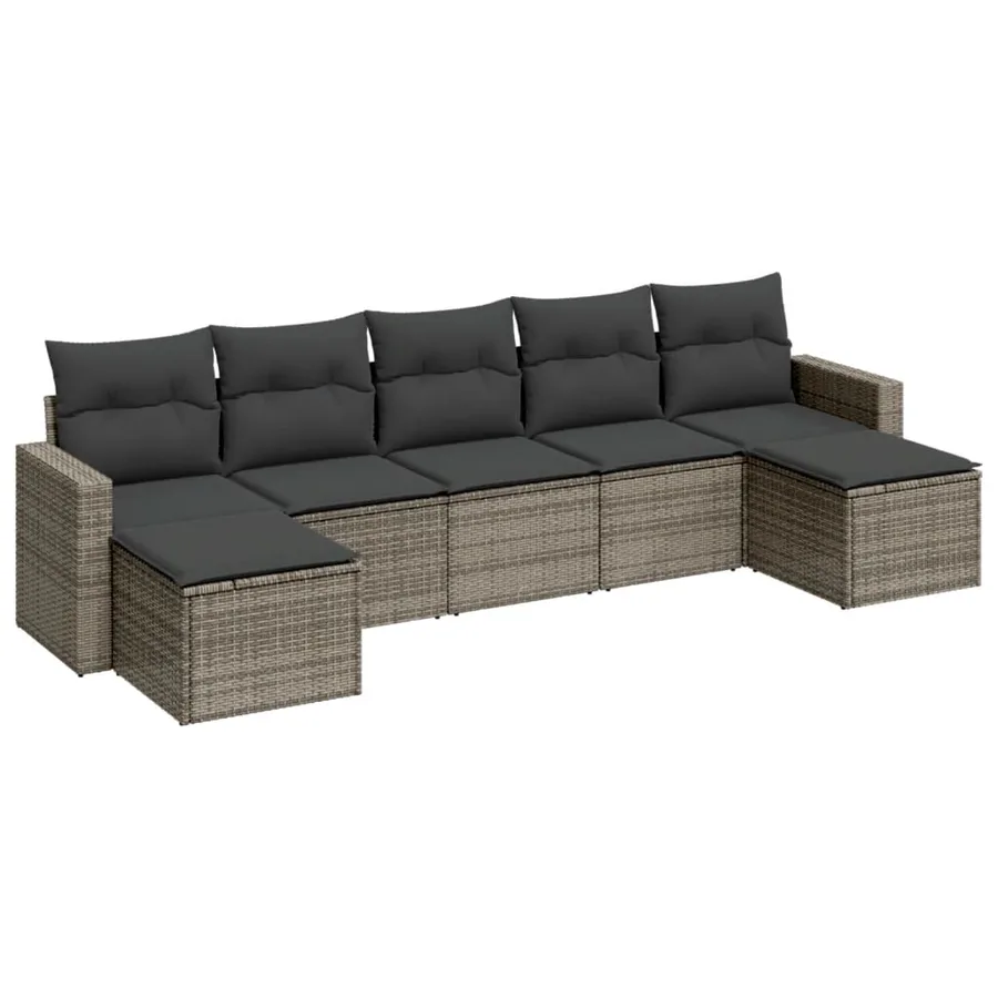 Salon de jardin avec coussins 7 pcs gris résine tressée - 2