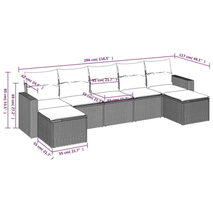 Salon de jardin avec coussins 7 pcs gris résine tressée - 3